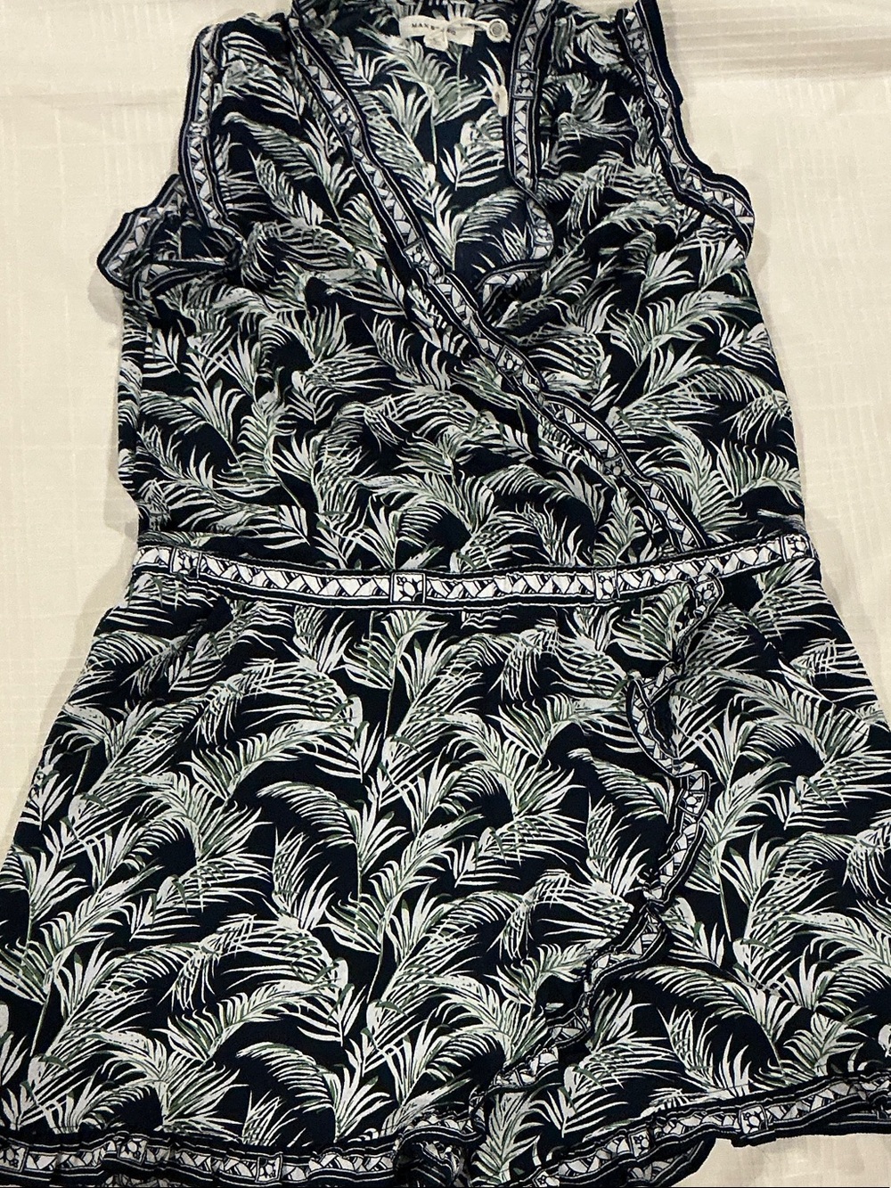 Max Studio Black One-Piece Palm-Print Romper